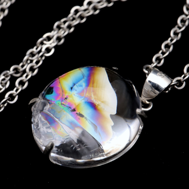 アイリスクォーツ 虹入り 水晶 ネックレス AAA 天然石 ペンダント高品質 Silver925 チェーン付き