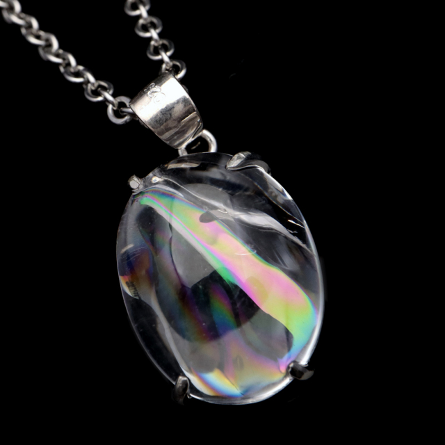 アイリスクォーツ 虹入り 水晶 ネックレス AAA 天然石 ペンダント高品質 Silver925 チェーン付き