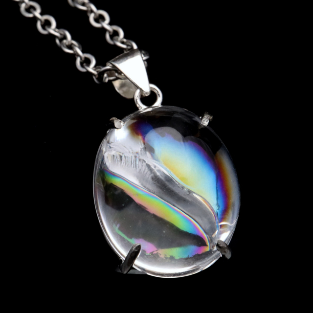 アイリスクォーツ 虹入り 水晶 ネックレス AAA 天然石 ペンダント高品質 Silver925 チェーン付き
