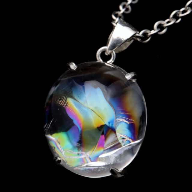 アイリスクォーツ 虹入り 水晶 ネックレス AAA 天然石 ペンダント高品質 Silver925 チェーン付き