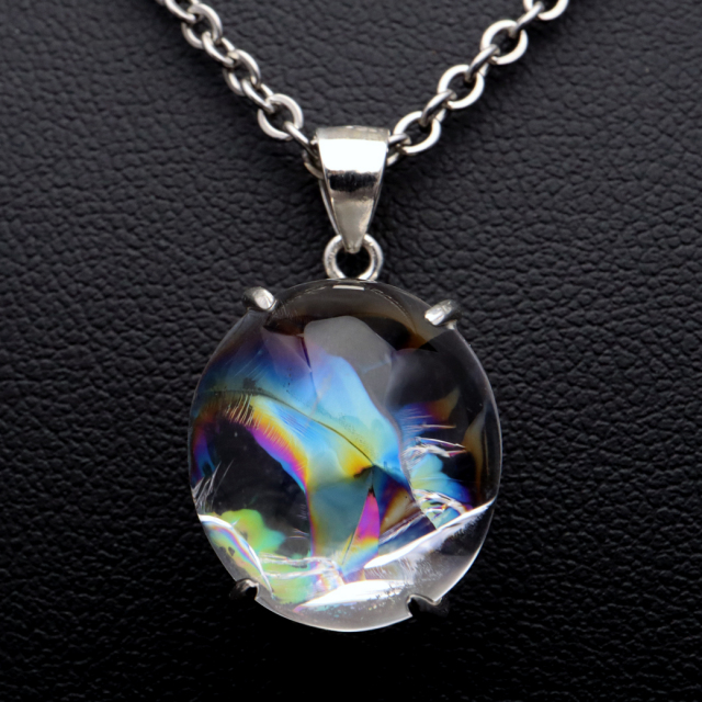 アイリスクォーツ 虹入り 水晶 ネックレス AAA 天然石 ペンダント高品質 Silver925 チェーン付き