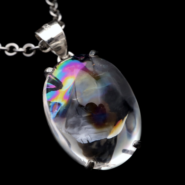 アイリスクォーツ 虹入り 水晶 ネックレス AAA 天然石 ペンダント高品質 Silver925 チェーン付き