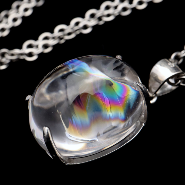 アイリスクォーツ 虹入り 水晶 ネックレス AAA 天然石 ペンダント高品質 Silver925 チェーン付き