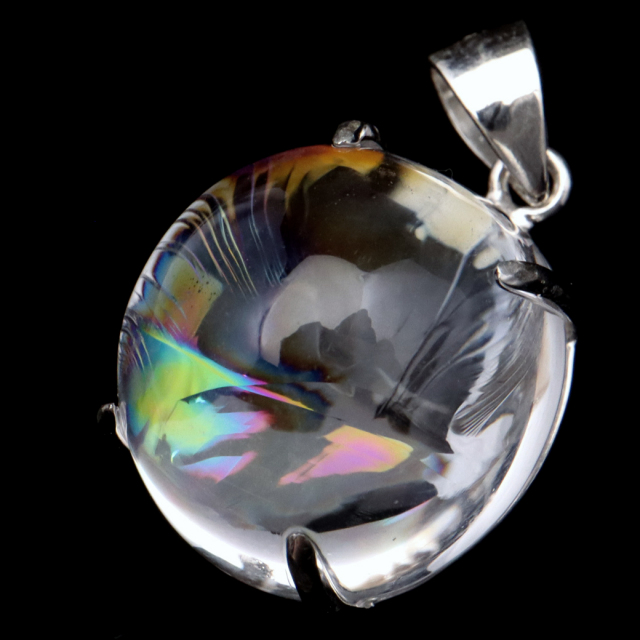 アイリスクォーツ 虹入り 水晶 ネックレス AAA 天然石 ペンダント高品質 Silver925 チェーン付き