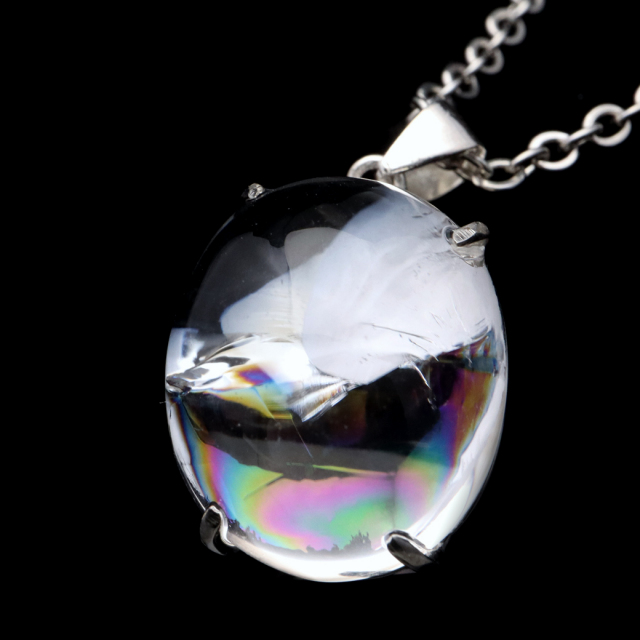 アイリスクォーツ 虹入り 水晶 ネックレス AAA 天然石 ペンダント高品質 Silver925 チェーン付き
