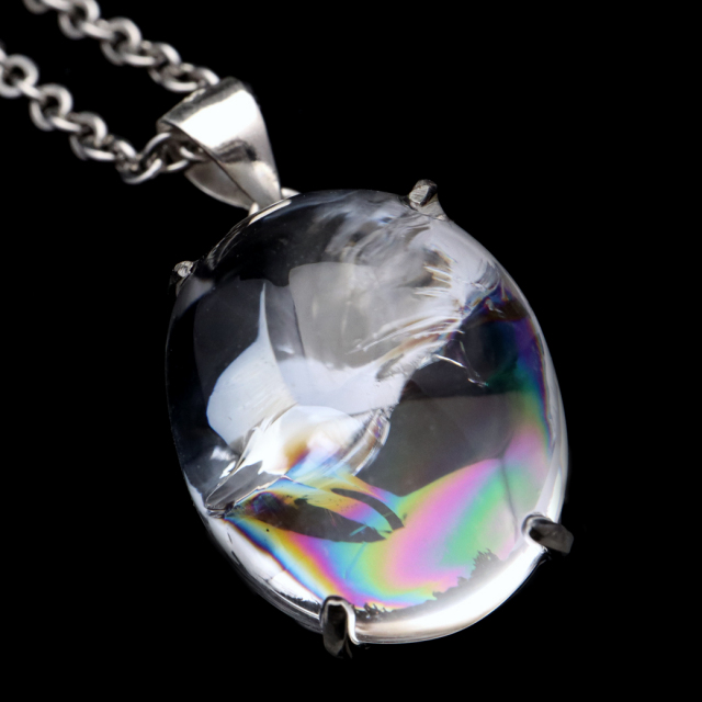 アイリスクォーツ 虹入り 水晶 ネックレス AAA 天然石 ペンダント高品質 Silver925 チェーン付き