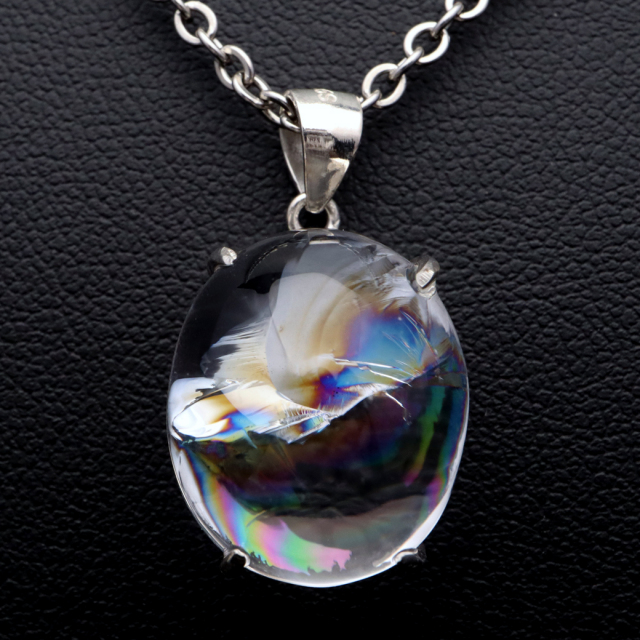 アイリスクォーツ 虹入り 水晶 ネックレス AAA 天然石 ペンダント高品質 Silver925 チェーン付き