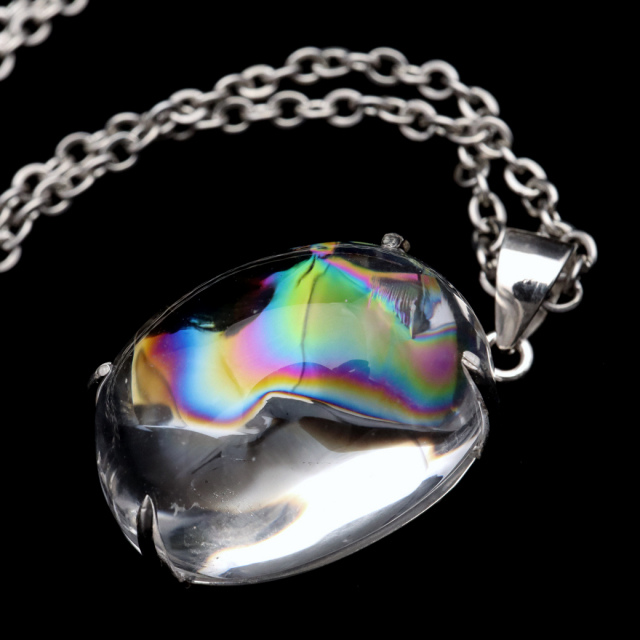 アイリスクォーツ 虹入り 水晶 ネックレス AAA 天然石 ペンダント高品質 Silver925 チェーン付き