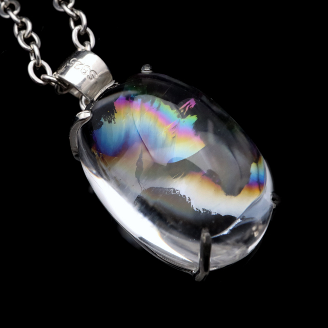 アイリスクォーツ 虹入り 水晶 ネックレス AAA 天然石 ペンダント高品質 Silver925 チェーン付き