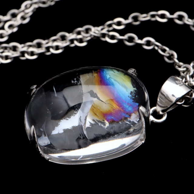 アイリスクォーツ 虹入り 水晶 ネックレス AAA 天然石 ペンダント高品質 Silver925 チェーン付き