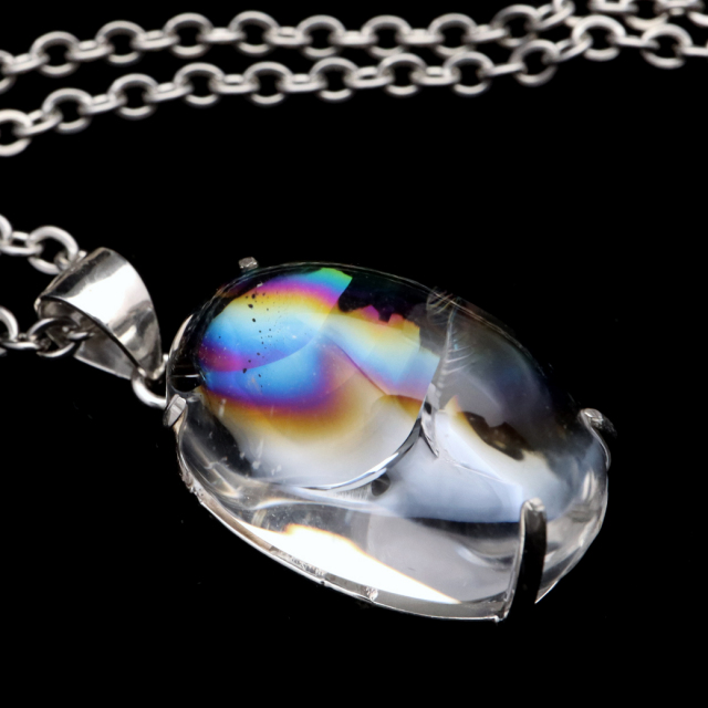 アイリスクォーツ 虹入り 水晶 ネックレス AAA 天然石 ペンダント高品質 Silver925 チェーン付き