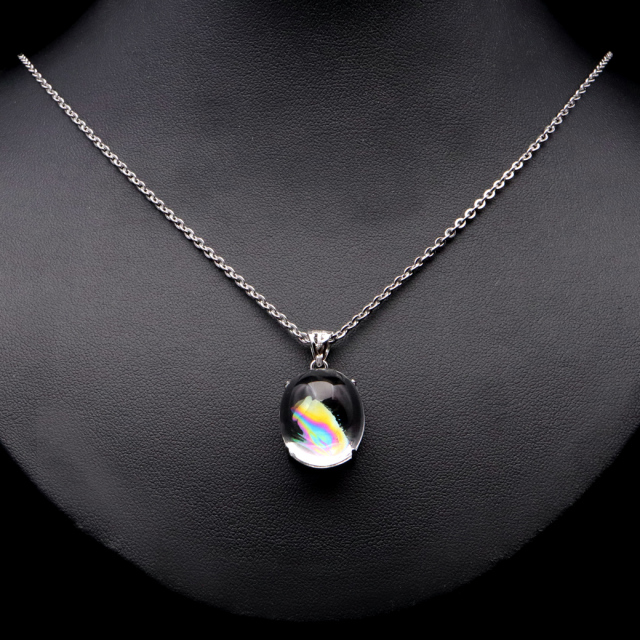 アイリスクォーツ 虹入り 水晶 ネックレス AAA 天然石 ペンダント高品質 Silver925 チェーン付き