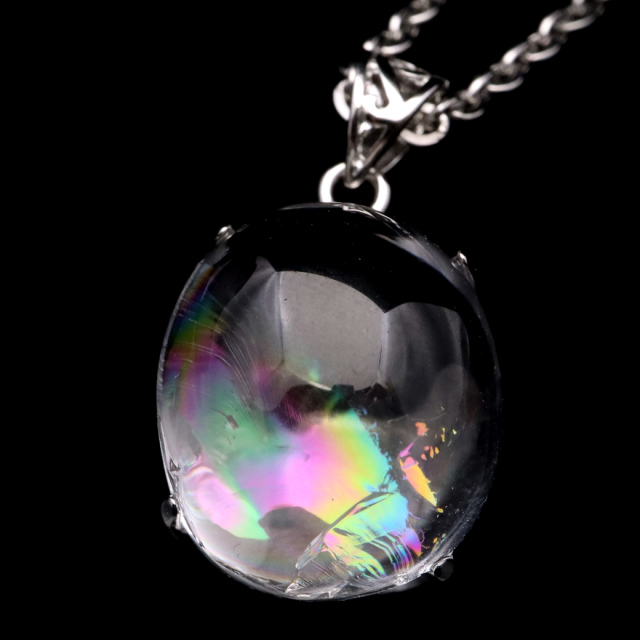 アイリスクォーツ 虹入り 水晶 ネックレス AAA 天然石 ペンダント高品質 Silver925 チェーン付き