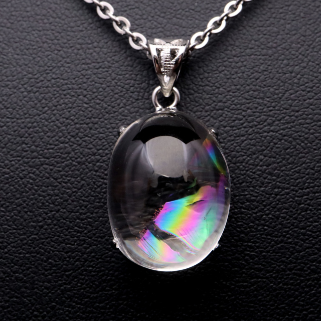 アイリスクォーツ 虹入り 水晶 ネックレス AAA 天然石 ペンダント高品質 Silver925 チェーン付き