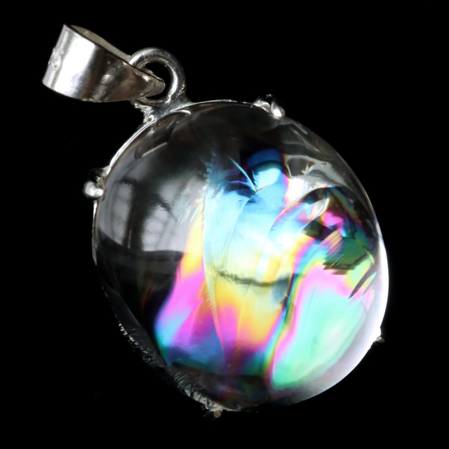 アイリスクォーツ 虹入り 水晶 ネックレス 天然石 ペンダント高品質 Silver925 チェーン付き