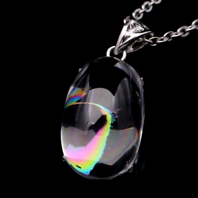 アイリスクォーツ 虹入り 水晶 ネックレス AAA 天然石 ペンダント高品質 Silver925 チェーン付き
