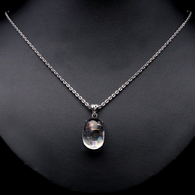 アイリスクォーツ 虹入り 水晶 ネックレス AAA 天然石 ペンダント高品質 Silver925 チェーン付き