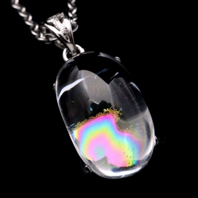 アイリスクォーツ 虹入り 水晶 ネックレス AAA 天然石 ペンダント高品質 Silver925 チェーン付き