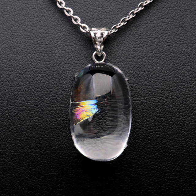アイリスクォーツ 虹入り 水晶 ネックレス AAA 天然石 ペンダント高品質 Silver925 チェーン付き