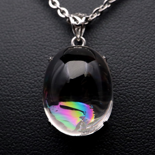 アイリスクォーツ 虹入り 水晶 ネックレス AAA 天然石 ペンダント高品質 Silver925 チェーン付き