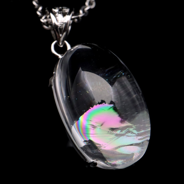 アイリスクォーツ 虹入り 水晶 ネックレス AAA 天然石 ペンダント高品質 Silver925 チェーン付き