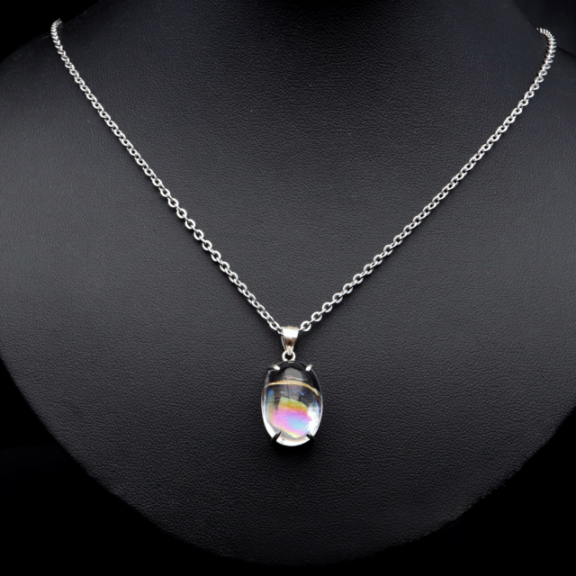 アイリスクォーツ 虹入り 水晶 ネックレス AAA 天然石 ペンダント高品質 Silver925 チェーン付き