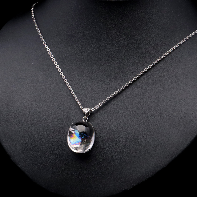 アイリスクォーツ 虹入り 水晶 ネックレス AAA 天然石 ペンダント高品質 Silver925 チェーン付き