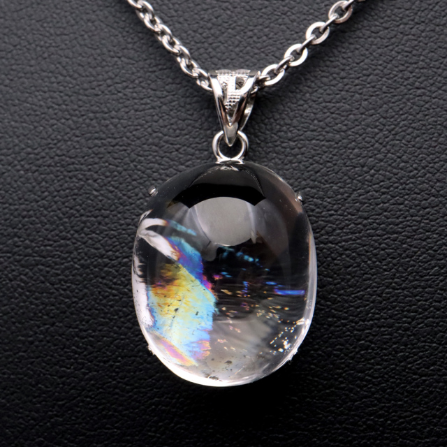 アイリスクォーツ 虹入り 水晶 ネックレス AAA 天然石 ペンダント高品質 Silver925 チェーン付き
