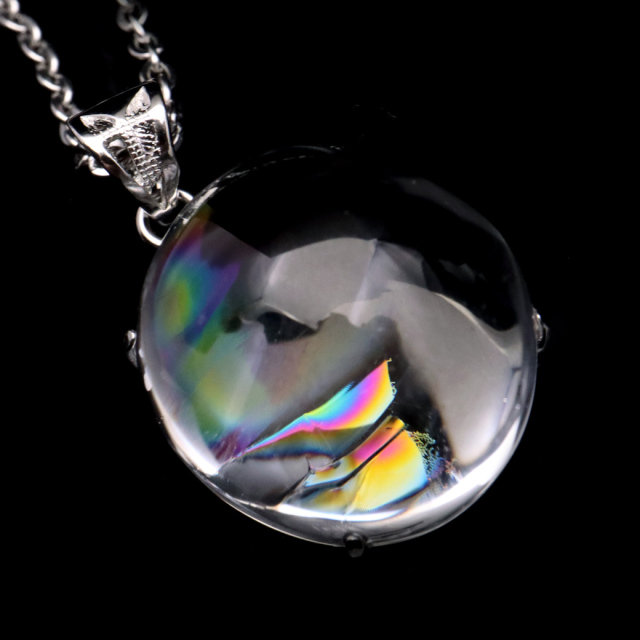 アイリスクォーツ 虹入り 水晶 ネックレス AAA 天然石 ペンダント高品質 Silver925 チェーン付き