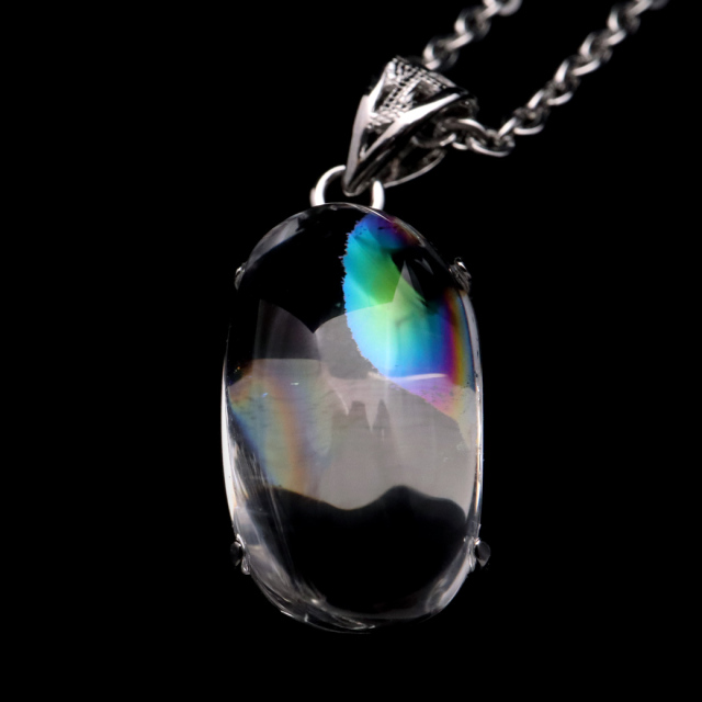 アイリスクォーツ 虹入り 水晶 ネックレス AAA 天然石 ペンダント高品質 Silver925 チェーン付き