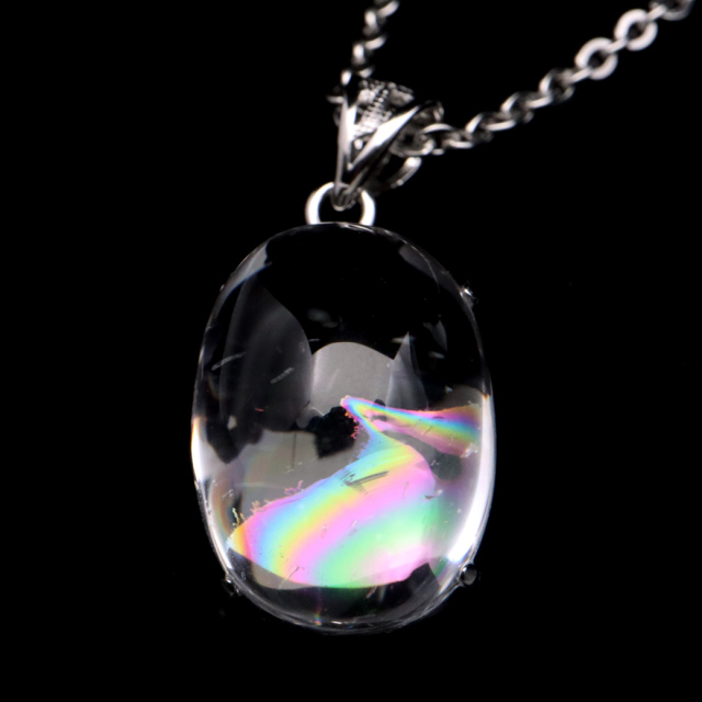 アイリスクォーツ 虹入り 水晶 ネックレス AAA 天然石 ペンダント高品質 Silver925 チェーン付き