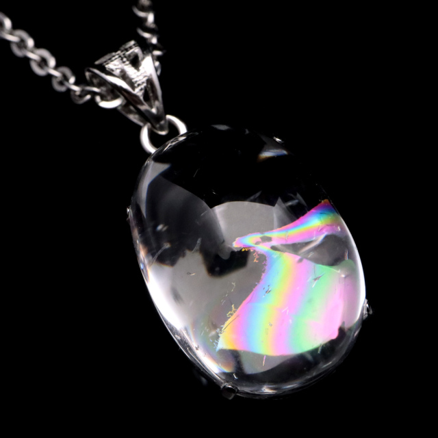 アイリスクォーツ 虹入り 水晶 ネックレス AAA 天然石 ペンダント高品質 Silver925 チェーン付き