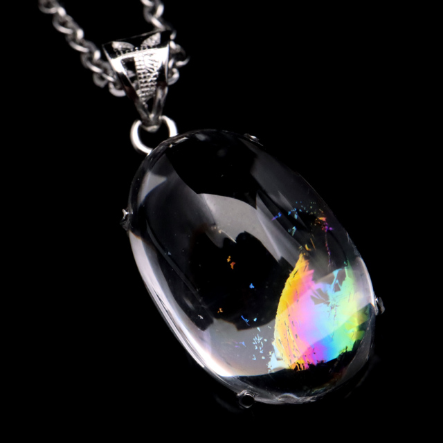 アイリスクォーツ 虹入り 水晶 ネックレス AAA 天然石 ペンダント高品質 Silver925 チェーン付き