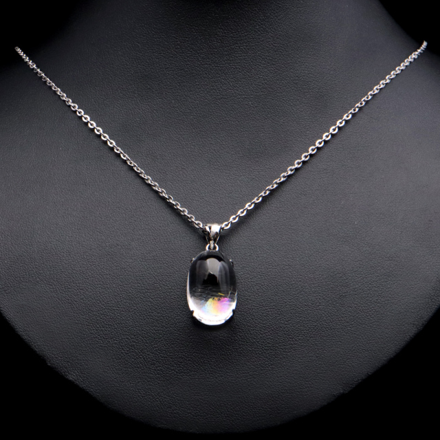 アイリスクォーツ 虹入り 水晶 ネックレス AAA 天然石 ペンダント高品質 Silver925 チェーン付き