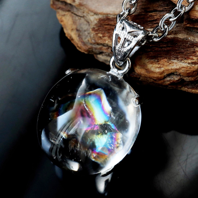 アイリスクォーツ 虹入り 水晶 ネックレス 天然石 ペンダント高品質 Silver925 チェーン付き