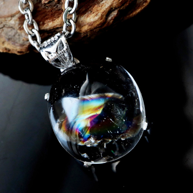 アイリスクォーツ 虹入り 水晶 ネックレス 天然石 ペンダント高品質 Silver925 チェーン付き