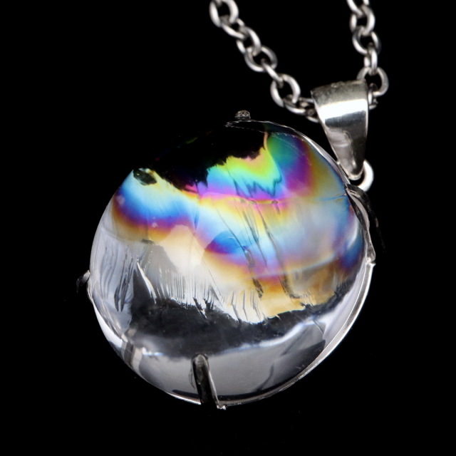 アイリスクォーツ 虹入り 水晶 ネックレス AAA 天然石 ペンダント高品質 Silver925 チェーン付き