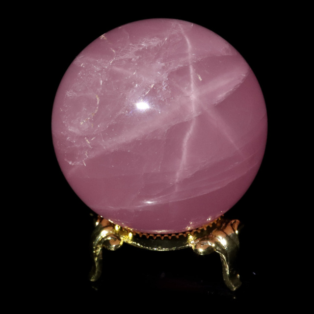 スター ローズクォーツ 丸玉 AAA 台座付き マダガスカル産 天然石 1点物 スフィア 紅水晶 パワーストーン