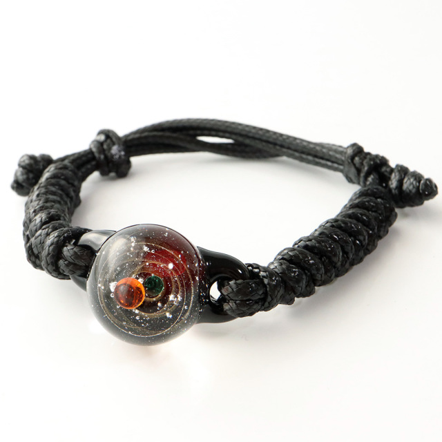 ガラスの中に宇宙を閉じ込めた 耐熱ガラス アート ブレスレット 惑星 銀河 幻想的 紐
