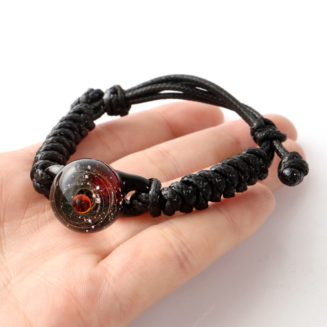 ガラスの中に宇宙を閉じ込めた 耐熱ガラス アート ブレスレット 惑星 銀河 幻想的 紐