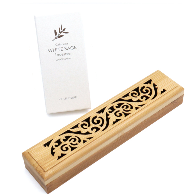 お香 おしゃれ 線香 横置き お香立て 2点セット ホワイトセージ パロサント 白檀 入門キット 竹素材