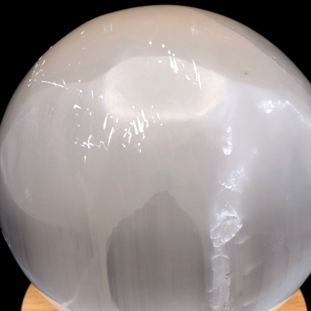 セレナイト 丸玉 LEDライト 台座付き 大玉 直径約10cm モロッコ産 キャッツアイセレナイト 置き物 透石膏