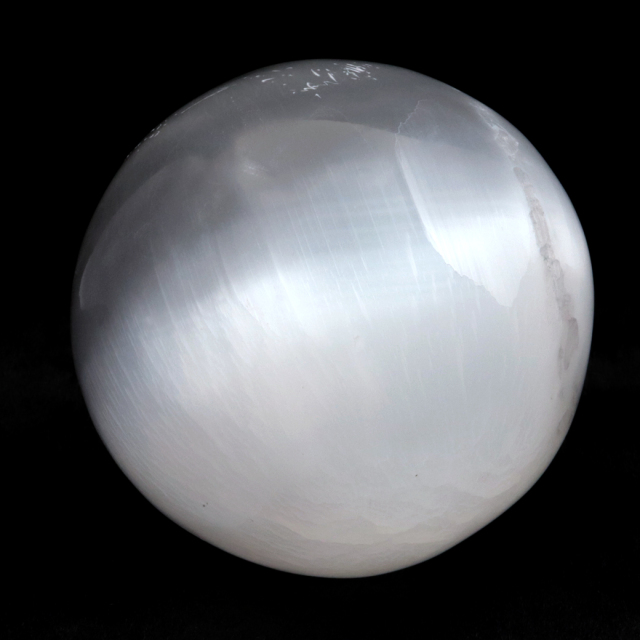 セレナイト 丸玉 LEDライト 台座付き 大玉 直径約10cm モロッコ産 キャッツアイセレナイト 置き物 透石膏