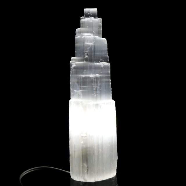 セレナイト タワー LEDライト 照明 内臓型 sizeL 原石 ポイント モロッコ産 天然石 置き物 1個売り 透石膏 クリスマス 飾り