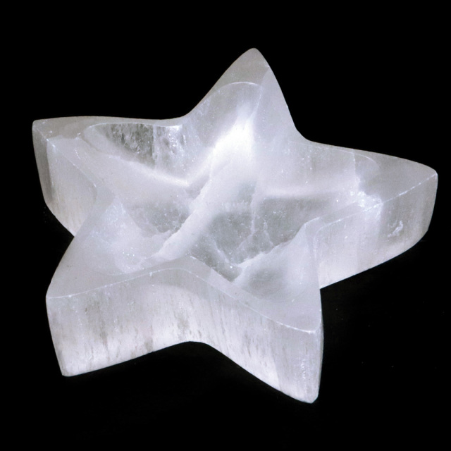 セレナイト スター 小皿 置き物 受け皿 浄化用 モロッコ産 星 五芒星 キャッツアイセレナイト