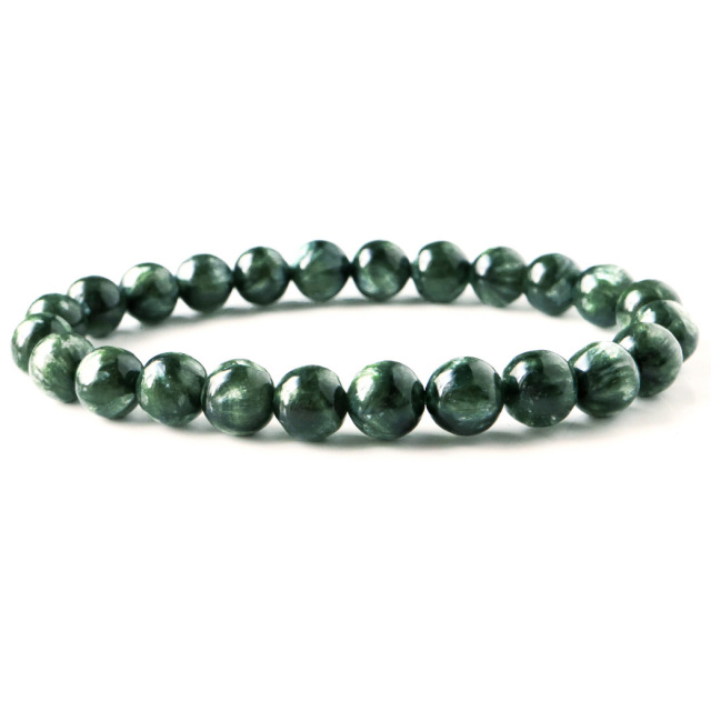 高品質 セラフィナイト ブレスレット 7.5mm 斜緑泥石 ロシア産