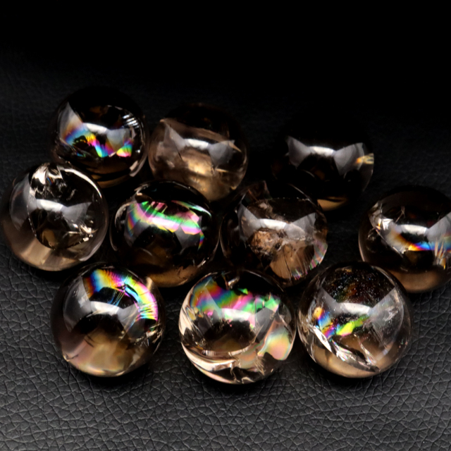 スモーキークォーツ 丸玉 23-24mm 虹入り 水晶 アイリスクォーツ 煙水晶 台座付き オブジェ インテリア 風水