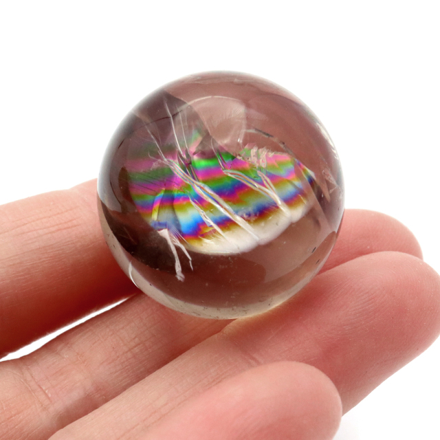 スモーキークォーツ 丸玉 25-26mm 虹入り 水晶 アイリスクォーツ 煙水晶 台座付き オブジェ インテリア 風水