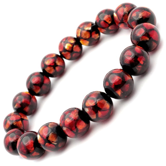 ホタルガラス ブレスレット 12mm レッド オレンジ とんぼ玉 赤色 沖縄 お土産 琉球 アクセサリー