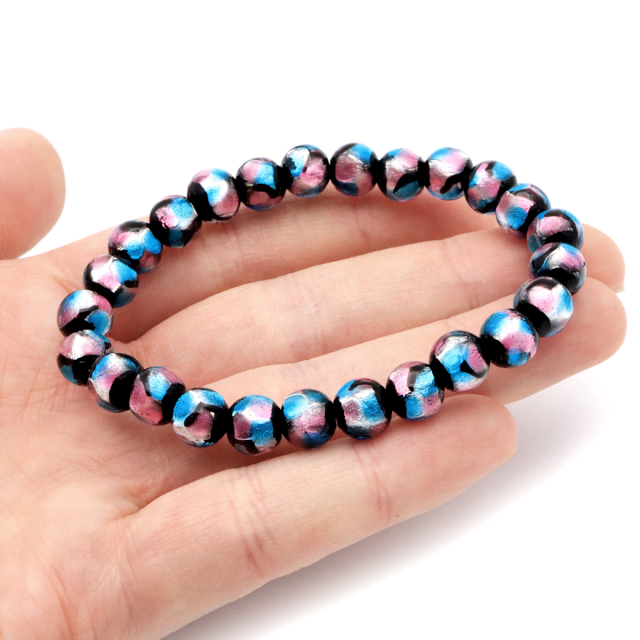 ホタルガラス ブレスレット ピンク ブルー 8mm 青色 白色 とんぼ玉 ほたる 蛍 トンボ玉 アクセサリー